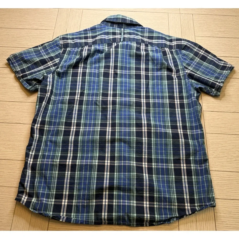 Banana Republic Men's Blue Plaid Soft Wash Short Sleeve Button Down Shirt Sz L